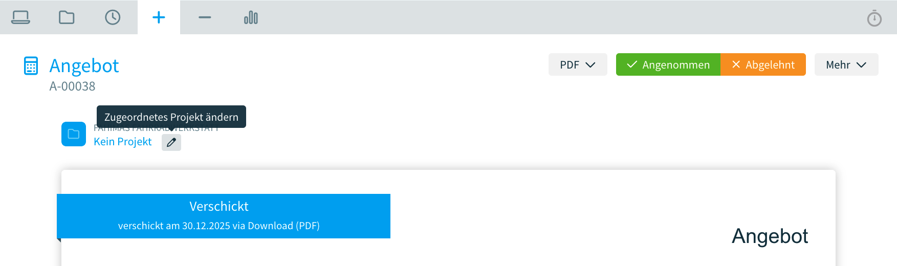 Die Projektzuordnung eines Angebotes ändern