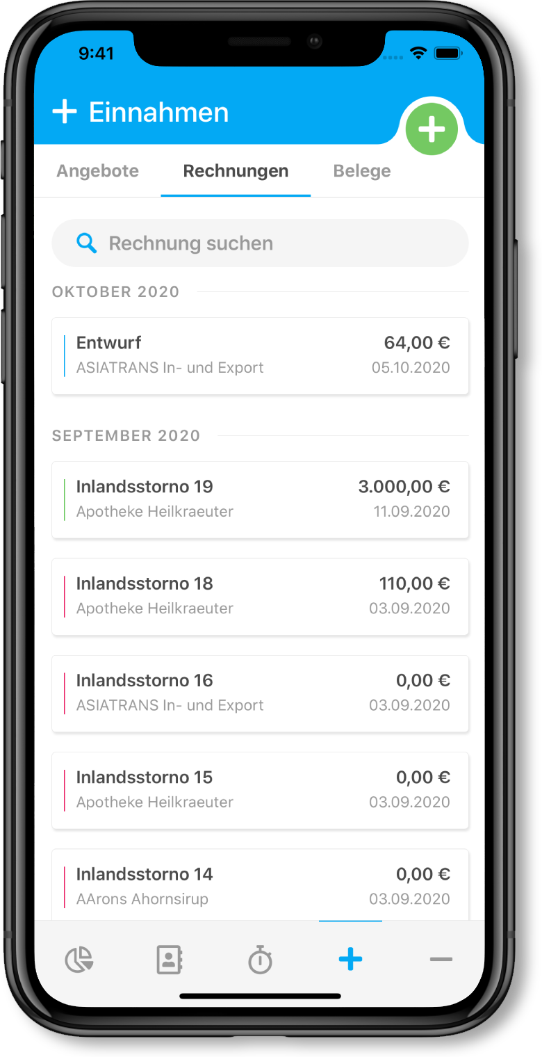 Einnahmenübersicht in der App