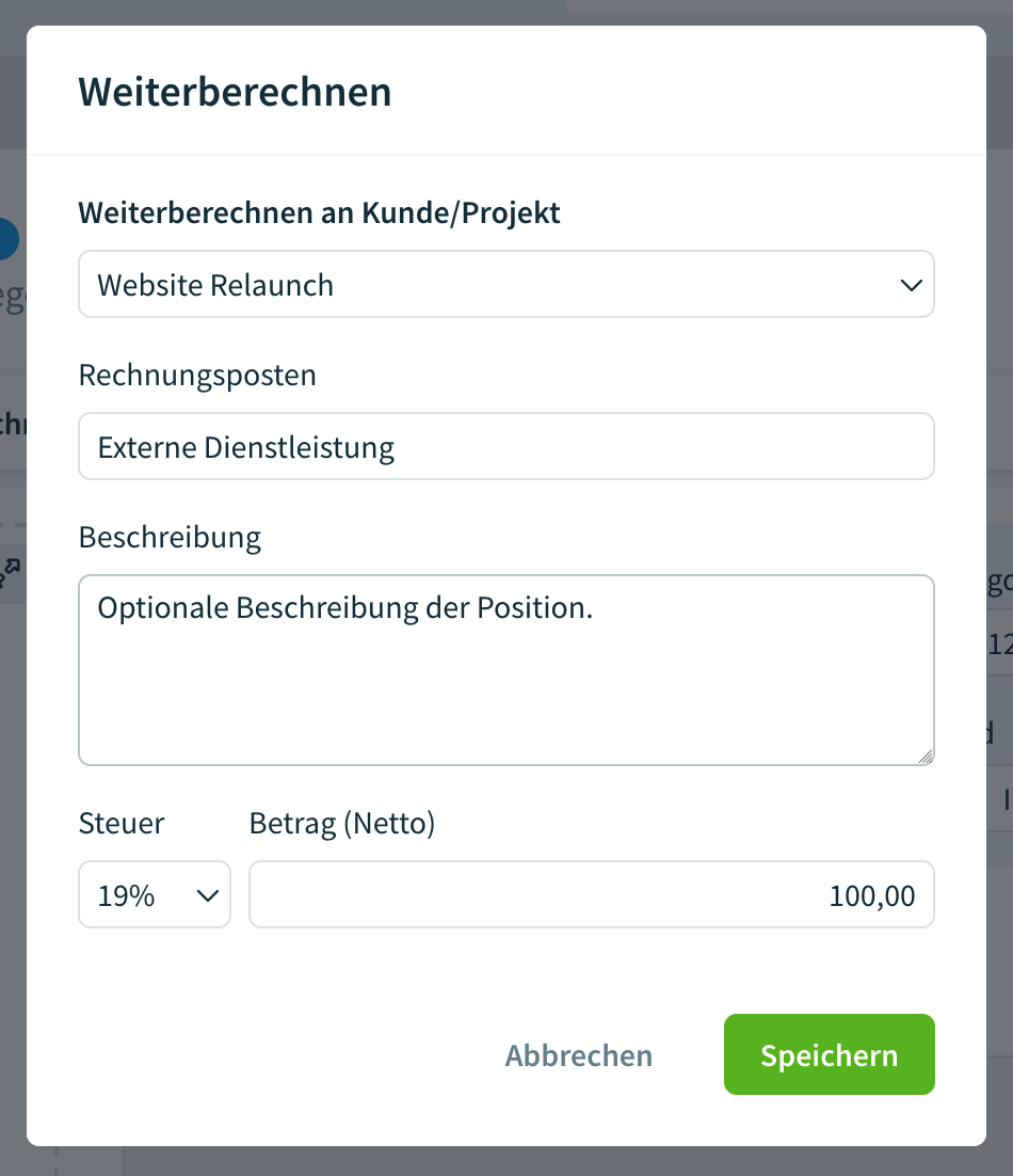 Einen Beleg weiterberechnen
