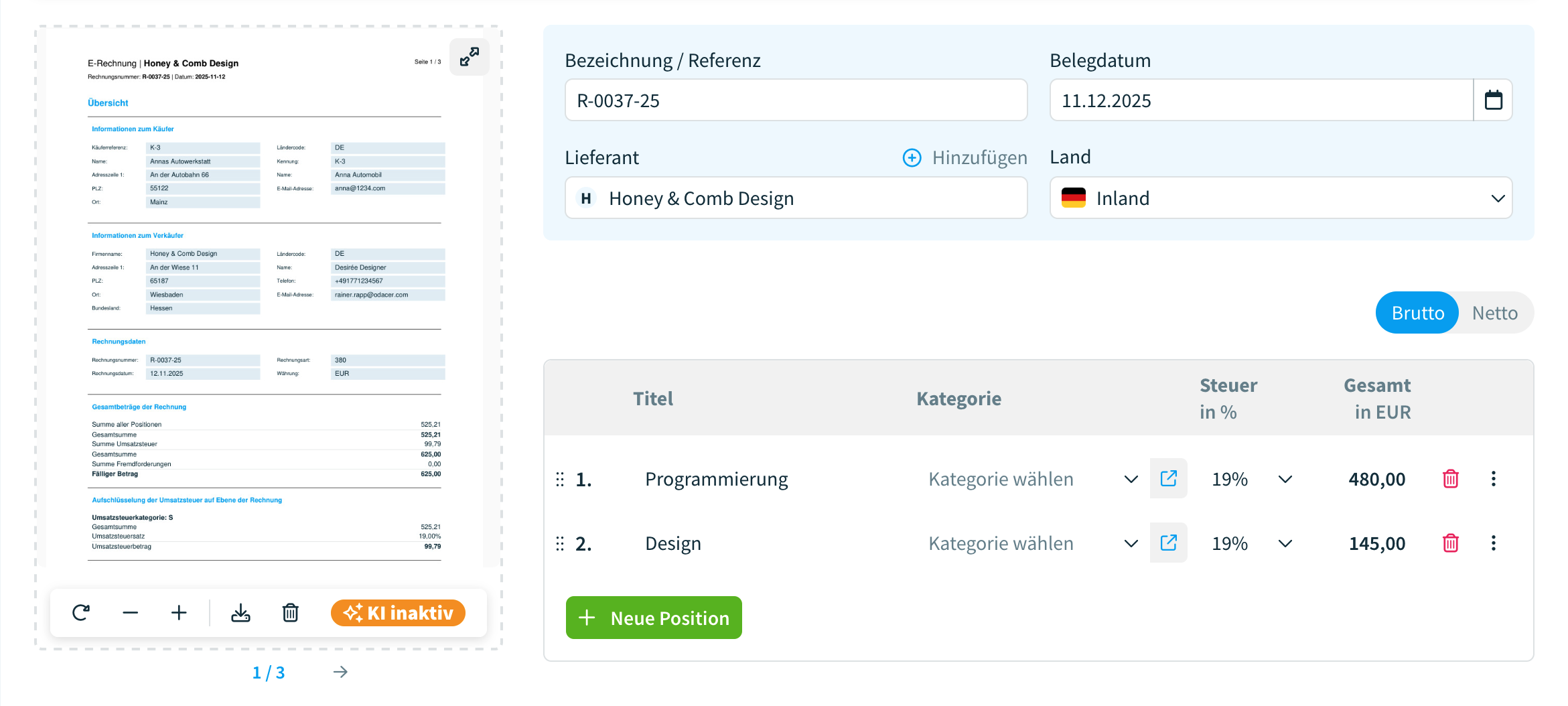 Belegerkennung aus einer XML-Datei mit automatischer Generierung eines Vorschau PDFs
