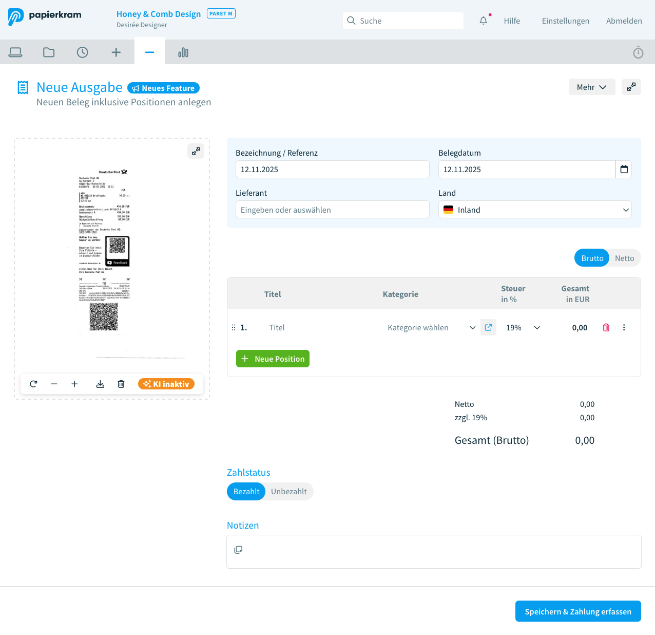 Belegerkennung ohne automatische Datenübernahme durch KI
