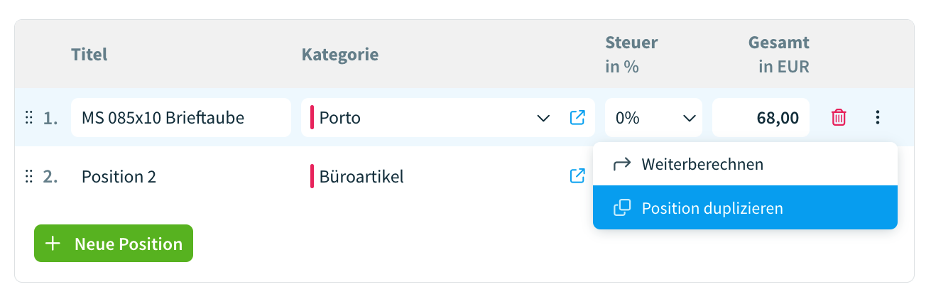 Belegpositionen duplizieren
