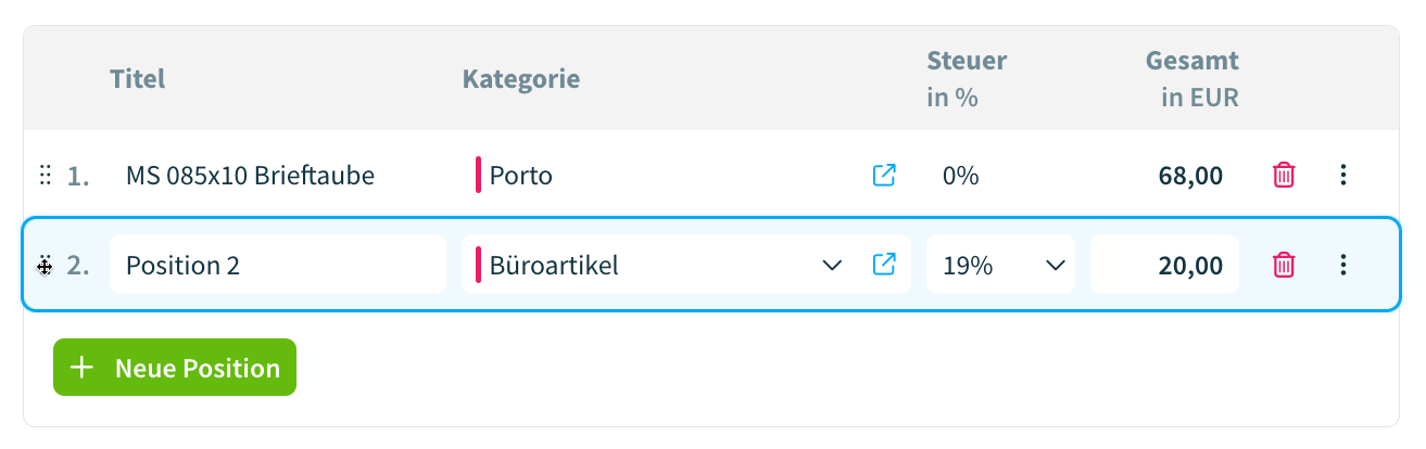 Belegpositionen verschieben