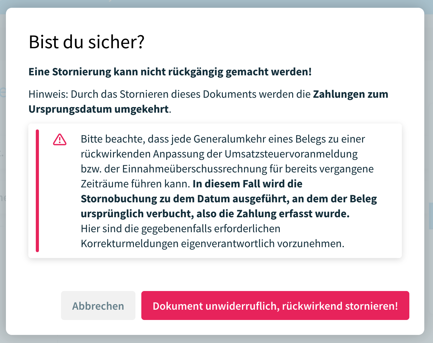 Stornierung eines stornierten Belegs