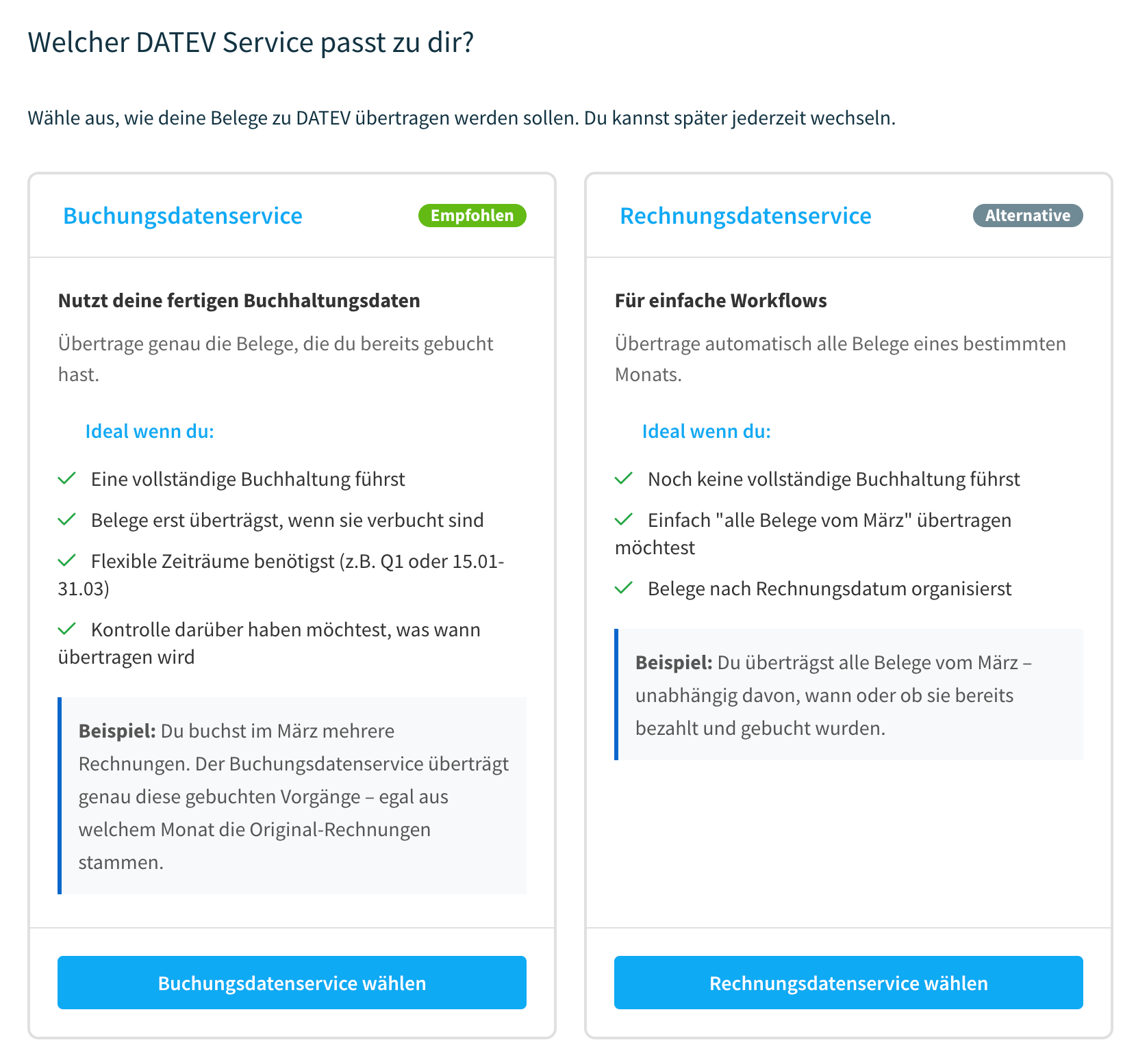 DATEV-Service: Buchungsdatenservice und Rechnungsdatenservice