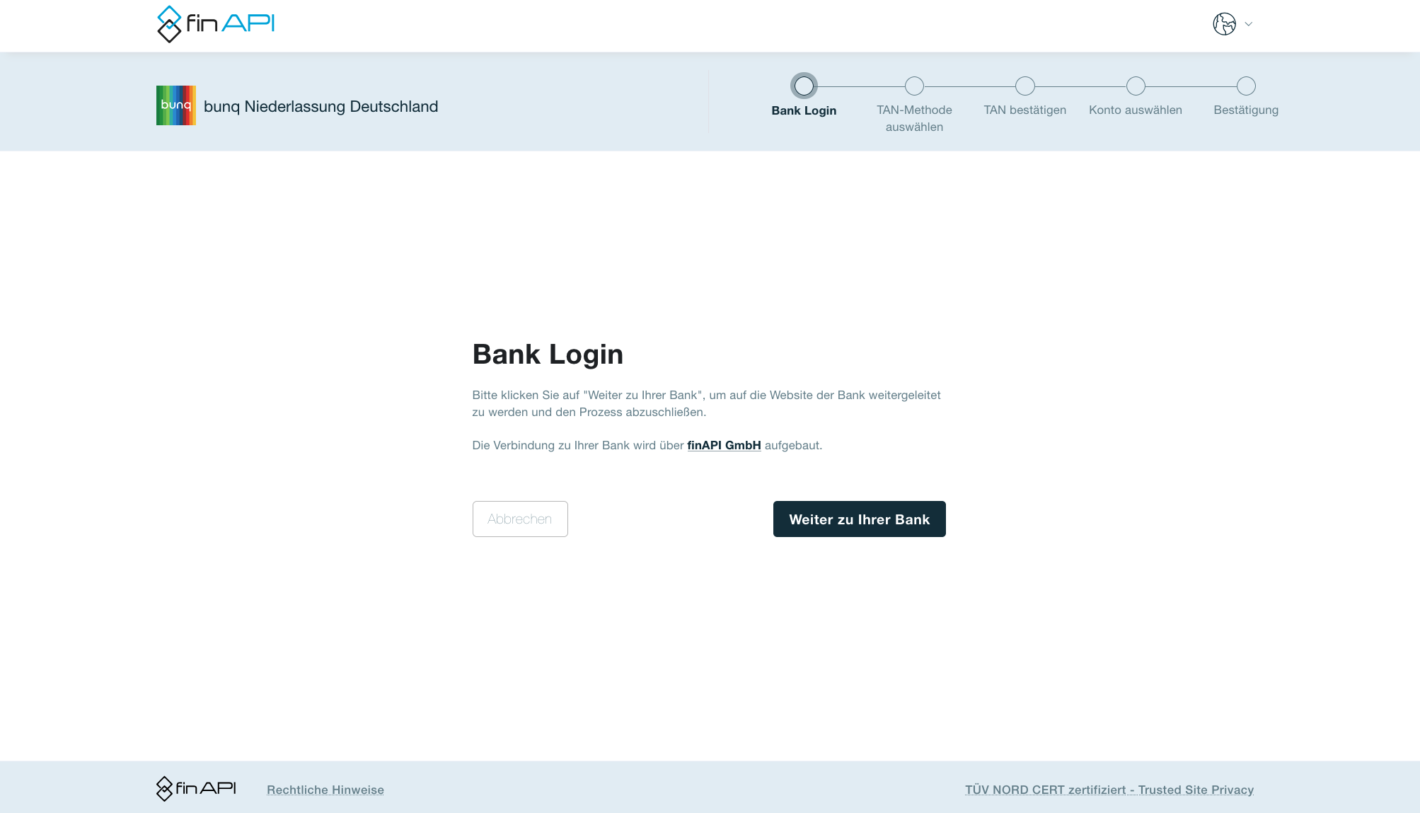 finAPI Bank Login