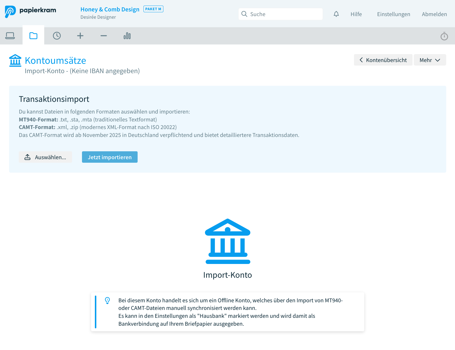 Umsätze eines Importkontos importieren