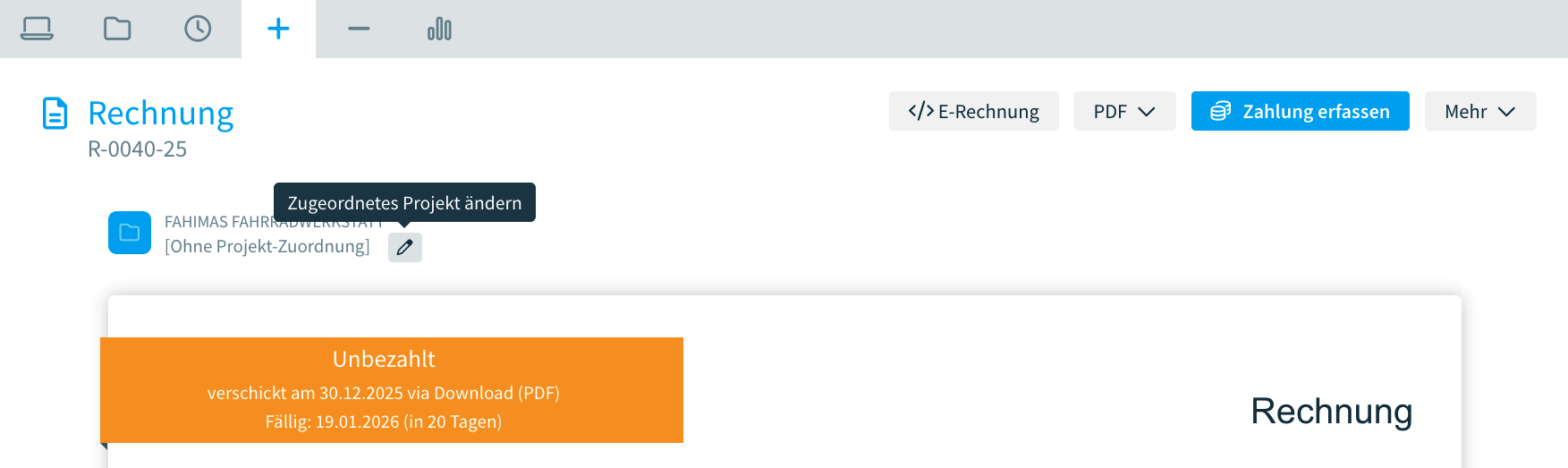 Die Projektzuordnung einer Rechnung ändern