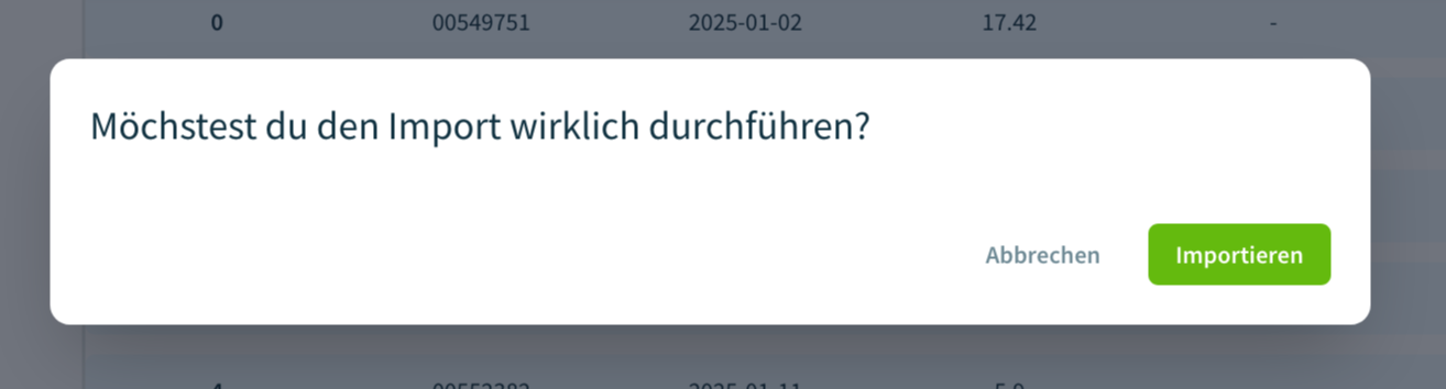 Import bestätigen
