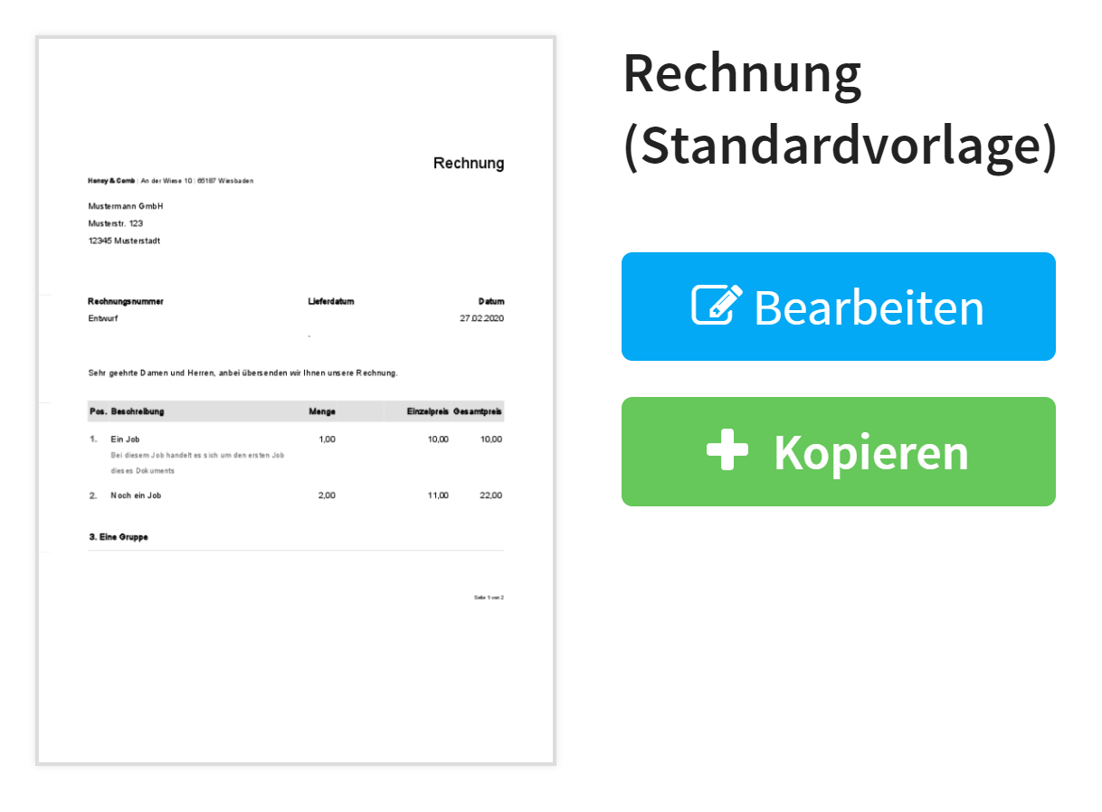 Die Standardvorlagen der Dokumententypen bearbeiten oder kopieren